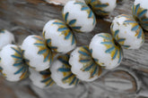 Czech Beads 7x10mm Cruller White with a Picasso and Turquoise Wash, 15pc